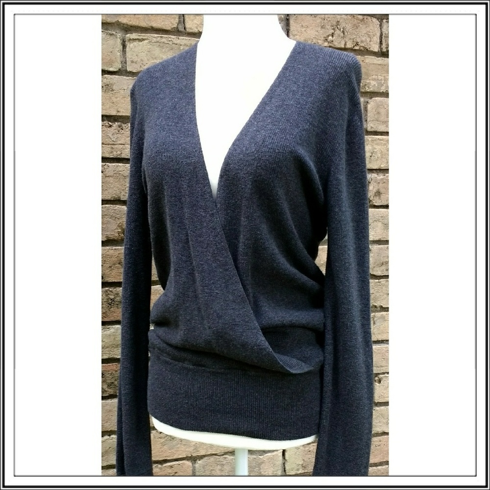 Ann Taylor Dark Charcoal Gray Cross Over Sweater